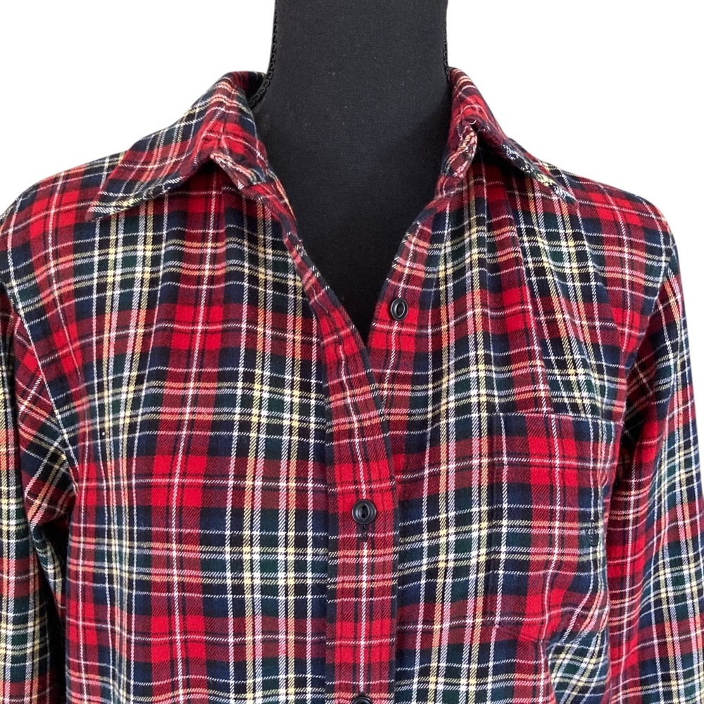 Lauren Ralph Lauren Classic Red Blue Green Plaid Flannel Shirt Womens M Logo LRL